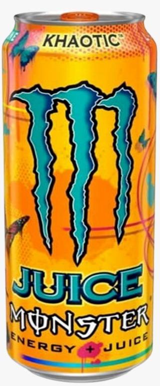 Monster Khaotic 500ml lattina energy drink arancione giallo con logo caratteristico e design caotico colorato