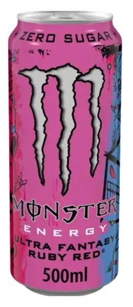 Monster Ultra Fantasy Ruby Red bevanda energetica 500ml lattina rosa con design grafico nero