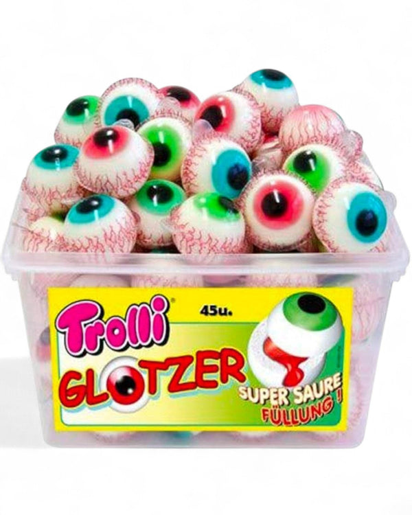 Occhi gommosi Glotzer colorati con iride verde, blu, rosa e rosso, confezionati in barattolo trasparente da 45 unità