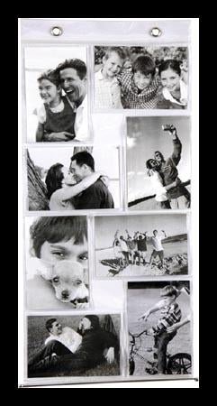 Portafoto tenda trasparente in PVC con 8 scomparti per foto in bianco e nero, appeso con gancetti