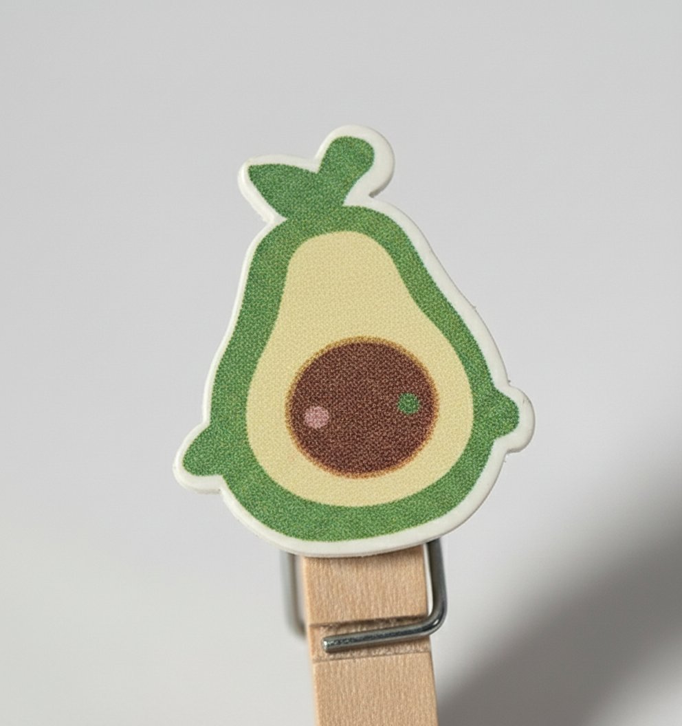Molletta legno con avocado verde e beige, nocciolo marrone, dettagli bianchi - Set 10 pezzi
