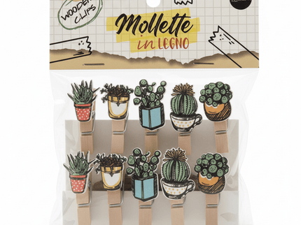 SET 10 MOLLETTE LEGNO CACTUS - Willy Be Smart