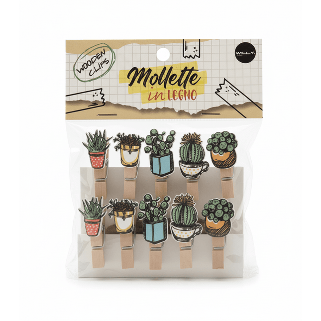 SET 10 MOLLETTE LEGNO CACTUS - Willy Be Smart