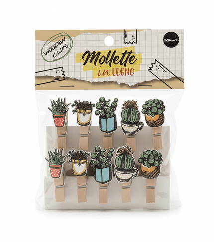 SET 10 MOLLETTE LEGNO CACTUS - Willy Be Smart