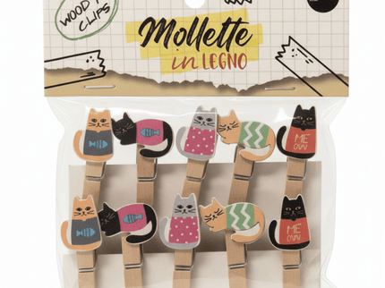SET 10 MOLLETTE LEGNO CATS - Willy Be Smart