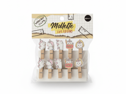 SET 10 MOLLETTE LEGNO UNICORN - Willy Be Smart