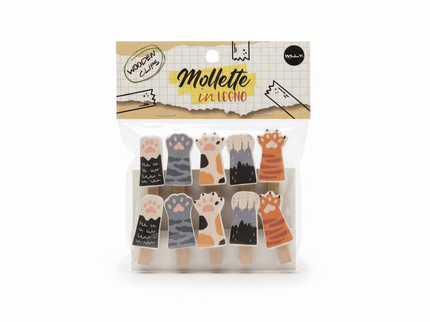 SET 10 MOLLETTE LEGNO ZAMPETTA CAT - Willy Be Smart