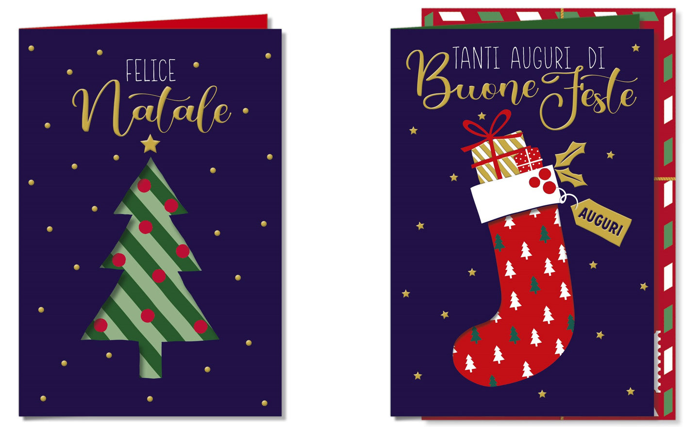 BIGLIETTI NATALE CALZA E ALBERO GRAFICI